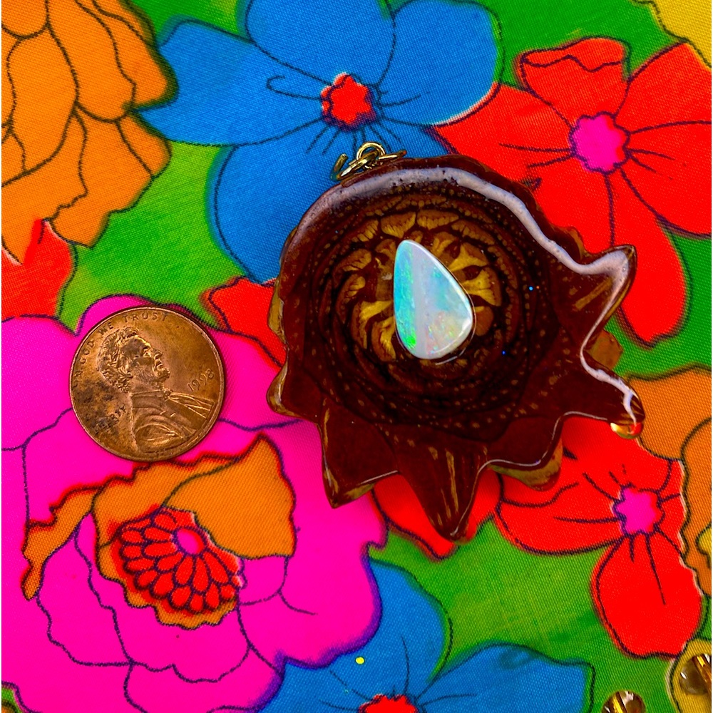 Custom Pinecone Necklace with gorgeous Australian Opal stone inlay